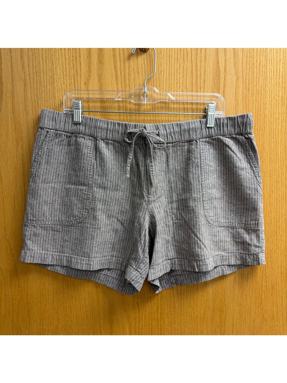 LIZ CLAIBORNE L Boho Beachy Coastal Brown Striped Linen Cotton Drawstring Shorts